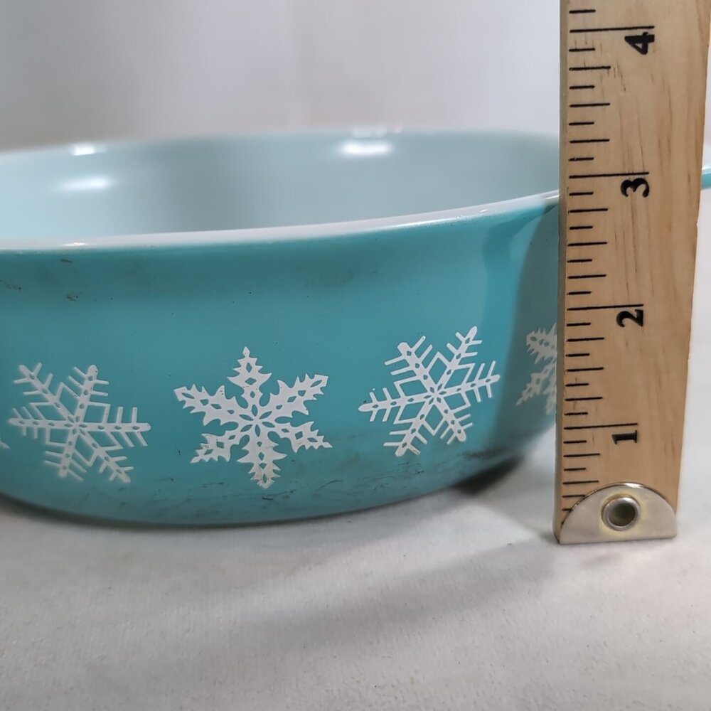 PYREX USA 1 1/2 Qt Casserole Dish 043 Turquoise Snowflake Vintage NO LID Oval - Picture 15 of 15